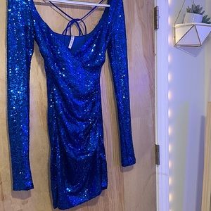 Crossover Sequin Open Back Dress in Blue